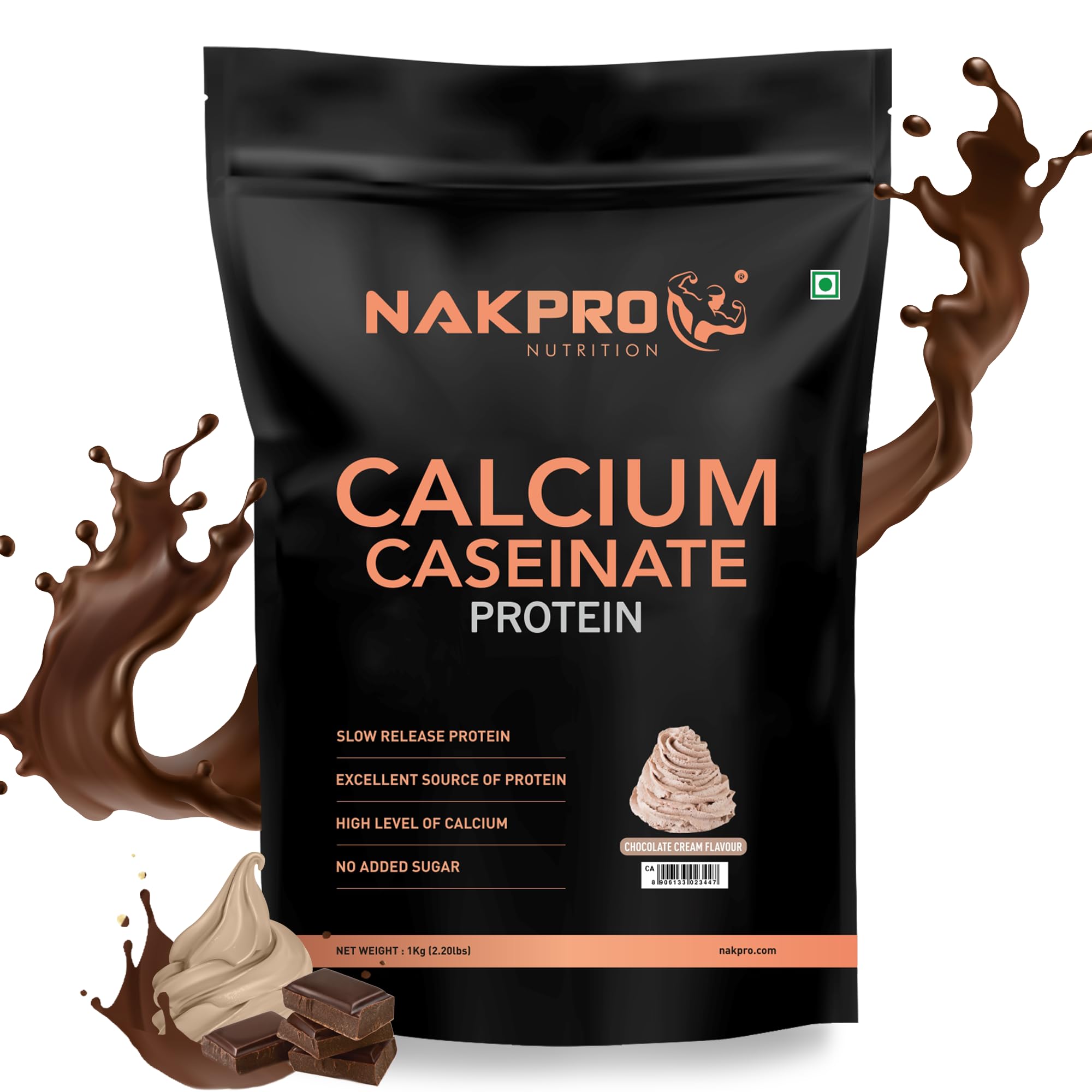 NAKPRO CALCIUM CASEINATE | 26.81g Protein, 5.12g BCAA | Helps in Muscle Recovery | Slow Absorbing, Slow Digesting, Low Carbs 