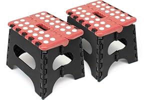 The Secret Home - Pack de 2 Taburetes Plegables Multiusos - Escalera Antideslizante de PVC - Altillo para Cocina, Baño o Dormitorio (Rojo/Negro, 29x22x27)