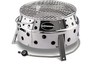Petromax Atago Gasgrill - Tischgrill für den Einsatz beim Camping, im Garten oder Balkon - ideal zum Grillen, als Ofen oder Feuerschale - Picknick Grill mit Grillrost und Piezo-Zündung - Edelstahl