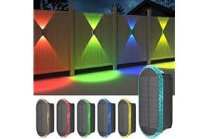 ELLASAY Solar Fence Lights Outdoor Garden, 8 Color Changing Brighter Garden Lights Solar Powered Waterproof IP65,Solar Wall Lights Outdoor for Patio/Backyard/Porch/Pool Festival Party Decorations,6PK