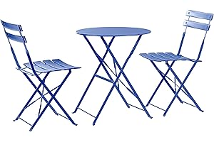 Harbour Housewares 2 Seater Sussex Bistro Set - Folding Table Chairs Outdoor Patio Garden Furniture - Round - Navy