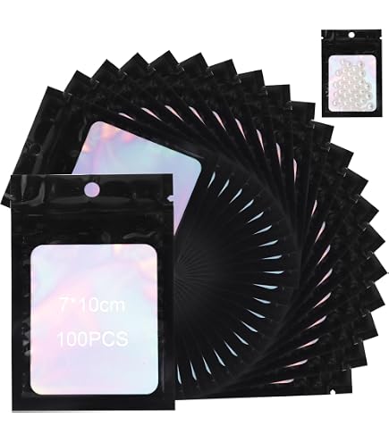 Produktbild von 100 Mylar-Beutel Mit Reißverschluss – 7x10 Cm, Schwarz, Wiederverschließbar, Wasserdicht – Für Süßigkeiten, Schmuck, Tee