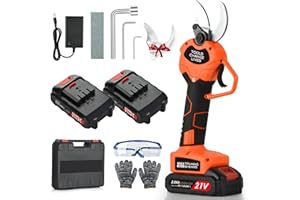 NUZEKY Forbici Potatura Elettriche - 40mm Cesoie Professionali Con 2 21V/2000 mAh Batteria - Forbici a batteria per Giardinaggio Albero da Frutta Delle Viti (red)