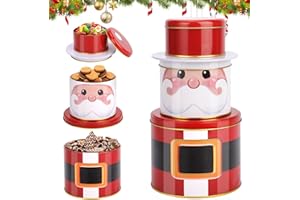 MTINRNI Juego de 3 Tarros para Galletas Navideños Santa Claus de Metal,3 en 1(25.5cm),Botes de 3 Niveles para Dulces,Chocolate y Galletas-Decoración y Almacenamiento para Invierno y Navidad​