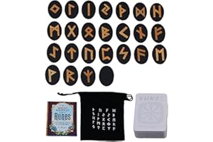 Arrovarp Wikingerrunen, Hexenrunen,Altar-Wahrsagungswerkzeuge mit Handbuch und Aufbewahrungstasche | 25 Stück Runen, Holzrunen, Altarrunen für Anfänger, Wahrsagerei, Meditation, Spirituell,