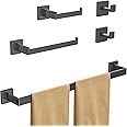 AIKER Bathroom Hardware Set Black,5pcs And Durable SUS304 Stainless Steel Bathroom Accessories Set，Toilet Roll Holder Wall Mounted, 60cm Bathroom Towel Rack,Robe Hooks