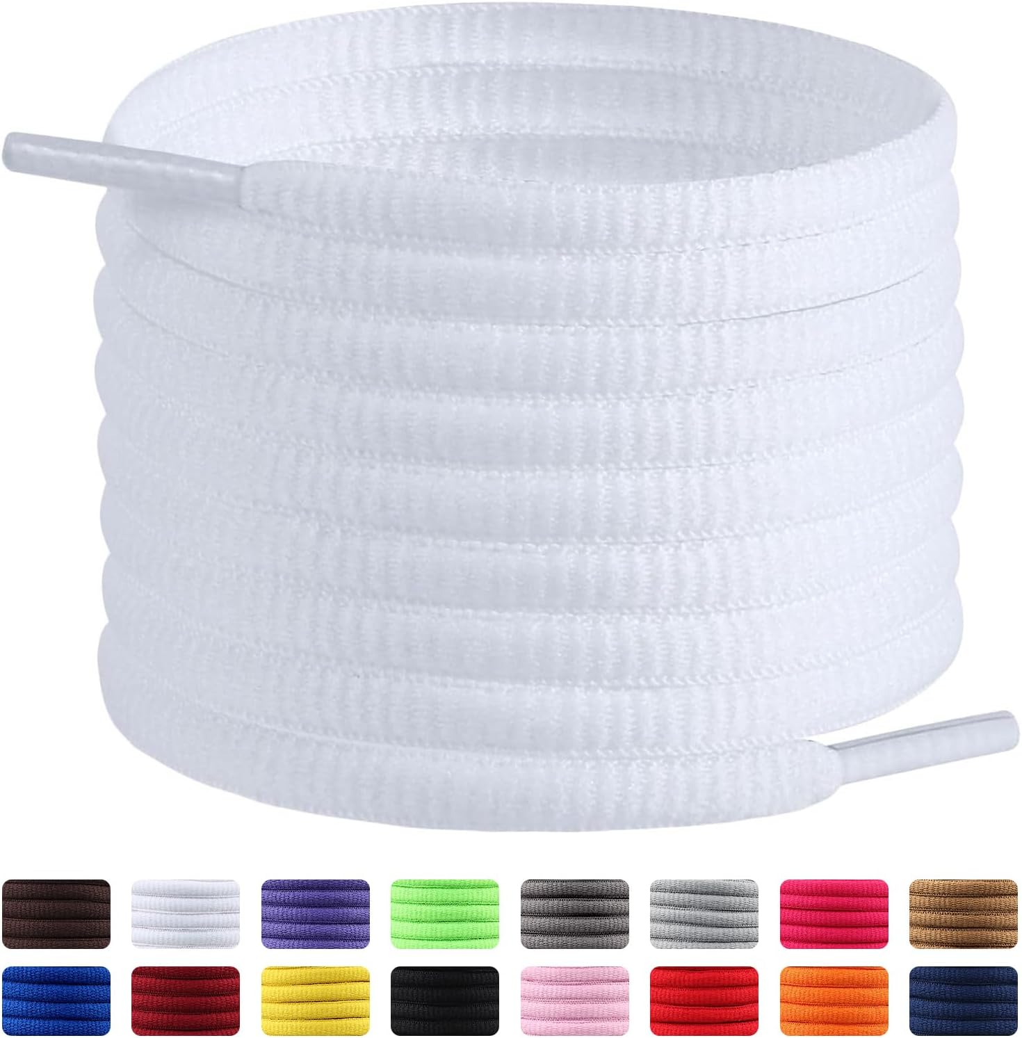 Dafannis Oval Shoelaces for Sports Shoes, 2 Pairs Half Round Shoelaces for Sneakers, Running Shoes, Basketball Shoes and Snea
