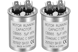 PATIKIL 5uF ±5% 5MDF 370/440V AC Fan Start Capacitor,2Pcs CBB65 Circular Run Capacitor for AC Motor Run Air Conditioner Cool Heat Pump Condenser Straight