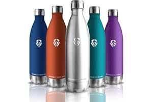 Grsta Borraccia Termica, Borraccia 1 litro Senza BPA, Borraccia Palestra Senza Perdite, Borraccia Trekking, Facile da Pulire, Borraccia Metallo per Sport, Fitness, Ciclismo, Yoga, Campeggio