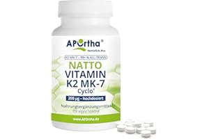 ‎APORTHA APOrtha Vitamin K2 MK7 200 µg 99+% ALL-Trans, 190 Tabletten hochdosiert vegan, Hochwertiges Natto K2 Vitamin leicht zu schlucken Nahrungsergänzung Vit K2, Vitamin K 2 Alternative zu K2 Tropfen Kapseln