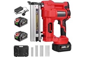 ONEVAN Nail Gun Cordless Electric Staple Gun - 2-in-1 Nail Gun, Single/Series Shot, Brushless Motor, Depth Adjustment(0.4-2inch), 2x3.0Ah Batteries, with 200 Straight Nails & 200 Staples for DIY Woodworking
