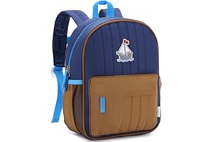 VASCHY Sac à Dos Enfant, Léger Petit Matelassé Cartable Fille Garcon Primaire Maternelle 3 à 5 Ans Mignon Blocs de Couleurs Sac d'École avec Poches Latérales Marine Marron