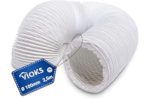 ‎VIOKS VIOKS 2,5m Abluftschlauch 100mm / Lüftungsschlauch 100mm Weiß PVC - Trockner Schlauch Rund/Schlauch für Klimaanlage/Abluftschlauch Klimagerät