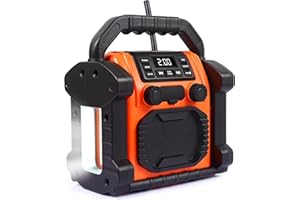 OTTOSING Jobsite Radio Speaker, 30w Ipx 66 Waterproof Fm Clock Radio Portable with LED Lights, Anticollision Fm Radios for Constrution Site/Outdoor/Fishing/Party/Camping(Orange)