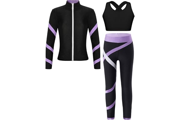 inlzdz Flicka träningsoverall 3 delar, sportdräkt, långärmad sportjacka, sportbehå topp + leggings, baskettröjor, joggingdräkt, sportkläder