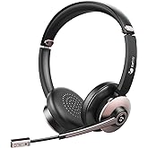 Bluetooth Headset, Wireless Headphones with Microphone Noise Cancelling, On Ear Headphones with Mic Mute, Handsfree PC Headse