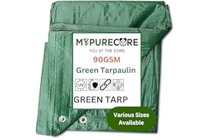 MYPURECORE YOU AT THE CORE MYPURECORE Green Tarpaulin – Heavy Duty, Waterproof Cover Plastic Sheet Tarp – Durable Sheet for Garden, Caravan, Camping, Outdoor – UV, Dust, Rain, Ground Sheets for Camping (3m x 5m)