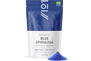 Organic Blue Spirulina Powder 50g – 100% Natural Phycocyanin for Smoothies – Vibrant Blue Food Colouring & Ingredient – Rich in Protein – Resealable and Recyclable Pouch by Alpha01