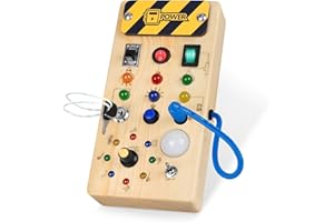 Konijiwa Montessori Busy Board 1 rok aktywności dla dzieci, drewniane zabawki z 8 przełącznikami świetlnymi LED, zabawki sensoryczne do nauki, odpowiednie dla dzieci w wieku 1, 2, 3, 4 lat