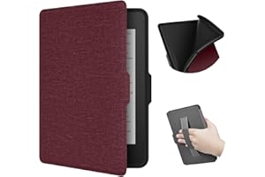 Etui ERUNTO na 6-calowy Kindle Paperwhite 1/2/3, etui z TPU z teksturą tkaniny i paskiem z uchwytem z tyłu, etui magnetyczne z funkcją inteligentnego budzenia/uśpienia (Bordo)