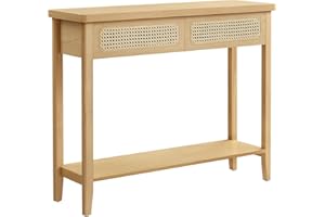 ‎VASAGLE VASAGLE Stolik konsolowy, stół do przedpokoju, meble przedpokoju, wąska sofa salonu, z 2 szufladami, otwarta półka, zaokrąglone narożniki, styl boho, dąb beżowy LNT016Y57