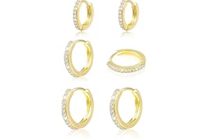 ALEXCRAFT 3 Pairs of Hoop Earrings Gold Earrings Set, Women's 14 Carat Gold-Plated Jewellery Earrings Huggies Hoop Earrings Small Hypoallergenic Earrings Silver 925 Sleeping Cartilage Hoop Earrings