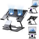 Coverzone Karbon &Ccedil;elik 3 in 1 Notebook, Tablet ve Telefon Standı, 12.9-17 in&ccedil; Laptop ve Tablet İ&ccedil;in 2 Fanlı Soğutuculu Ergono