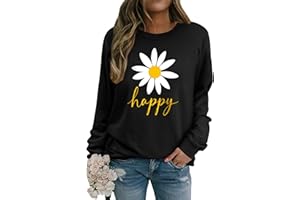 Yihelian Damen Sweatshirt mit Gänseblümchen Muster Weicher Rundhals Pullover aus Baumwolle Lässiges Blumen Shirt Bequemes Frauen Oberteil