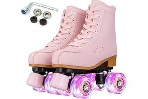 XUDREZ Roller Skates for Girl Women Light Up High Top Double Row Adjustable PU Skates Shoes for Kid Beginner Indoor Outdoor