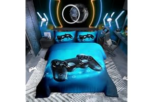 Homewish Gaming Gamer Bettwäsche Jungen 135x200 Blau Gamepad Videospiel Bettwäsche Kinder Jungs Jugendliche,Moderne Gaming Controller Bettbezug Spieler Joystick Bettset Schlafzimmer Dekor Mikrofaser