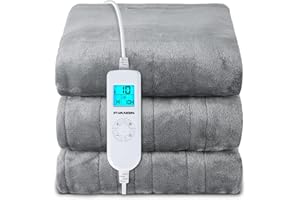 JERVAMNI Couverture Chauffante, 180X130CM Plaid Chauffant Flanelle Couverture avec Arrêt Automatique [10 Niveaux de Chauffage, 1-10H Timer, Protection Surchauffe, Chauffage Rapide, Contrôleur Digital, Lavable]
