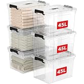 Cetomo 45L*6 Storage Box with Handle, Plastic Box with Lid and Secure Lock, Large Storage Container, Durable, Stackable, Stur
