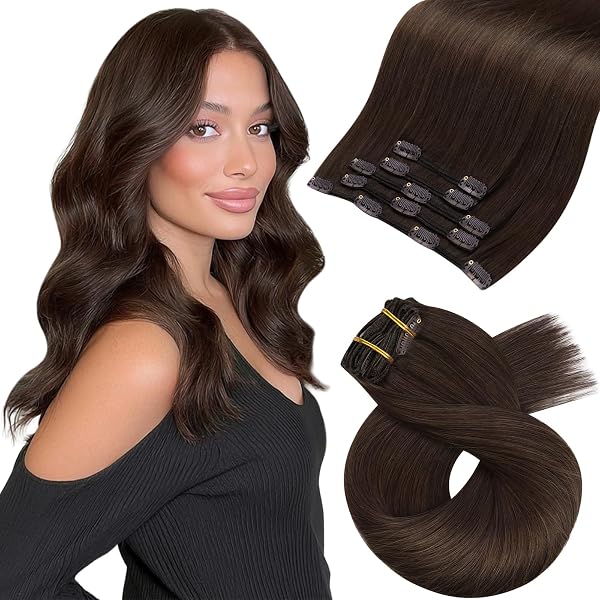 Moresoo Hair Extensions Clip in Real Human Hair Brown Clip in Hair Extensions Chocolate Brown Invisible Remy Human Hair Full Head 14 Inch 5 Pieces 80G #4 - 1