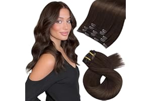 ‎MORESOO Moresoo Clip in Extensions Echthaar Dunkelbraun Echthaar Extensions Clip Gerade Unsichtbar Extensions Echthaar Clips #4 35cm 5 Stück 80g
