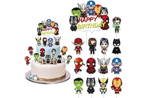JIAHUADE Superhelden Tortendeko,Deko Geburtstag Kuchen,Muffin Deko Geburtstag Cupcake Toppers Set,Happy Birthday Tortendeko,Kuchen Deko,Cupcake Dekorationen
