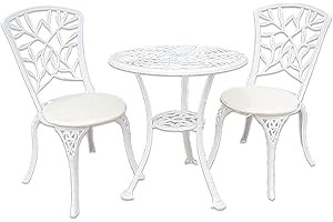 SIGNATURE HOMES AND GARDENS SH&G Hembury Cast Aluminium Bistro Set | 3 Piece Patio Furniture | Rust-Resistant Garden Table and Chairs | White