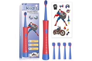 JTF Brosse à Dents Électrique Rechargeable pour Enfants 3-12 Ans, 5 Modes de Brossage, Minuterie Intelligente 2 Min, 4 Têtes de Brosse, Étanche IPX7, Autocollants DIY pour Garçons Kids