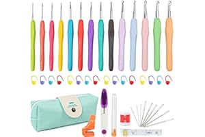 JOLIGAEA Kit Conjunto Agujas de Ganchillos, 14 Piezas Crochet Hook Set, Kit de Agujas de Tejer Ergonómicas, Apto para Principiantes, Regalo para Mujer