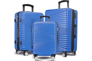 TOUCH OF VENETIAN Hard Luggage Lightweight Spinner Suitcases 4 Wheels Spinner Durable ABS+PC Trolley Travel Case with Lock (20/24/28/Set of 3) (Dark Blue, 28 inch)