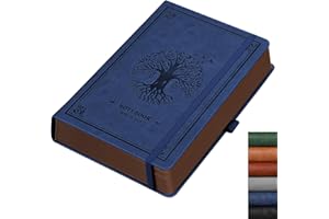 RETTACY Gruby notatnik A5 w linie, twarda okładka, skórzany notatnik z 320 ponumerowanymi stronami do pisania, papier 100 g/m², dla kobiet i mężczyzn, do pracy, biura, szkoły, 14,5 x 21 cm, niebieski