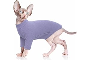 PUMYPOREITY Katze Baumwolle Kleidung, Pulli Warm für Haarlose Katze Weste Shirts Kätzchen Weiche Jumper Katzenkostüm Mantel für Kleine/Mittlere/Große Katzen(Lila, L)