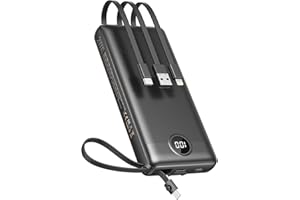 VEEKTOMX Power Bank 20000mAh Powerbank con Cavi Integrati Caricatore Portatile USB C Batteria Esterna con 5 Uscite e 2 Ingressi Compatibile con iPhone Huawei Xiaomi (20000mAh-Nero)