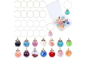 SUNNYCLUE Etiquetas para Abalorios de Copa de Vino Marcadores Identificadores de Copa de Vino con 14 pieza de Cuentas de Vidrio Y 20 piezas de Pendientes de Aro para Regalos de Fiesta