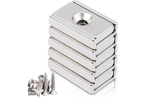 KEUKENKET Imanes rectangulares de neodimio, 20 x 13,5 x 5 mm, imanes fuertes con agujero, 5 unidades de imanes de neodimio extrafuertes con apertura, imanes fuertes para atornillar, imanes para puerta de cocina