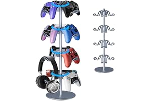 Bricok 4-Layer Rotating Aluminum Alloy Game Controller Stand - Compatible with PS5, Xbox, Switch Controllers,Headphone Stand Effortless Drill-Free Installation with Easy Adjustment