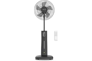 Newlux - Ventilatore da terra con nebulizzatore Mist W500 con comando, 5 spas Aerodinamiche (Ø40cm), 3 Vel. e 4 Modalità. Capacità 2L, programmabile 12h con Oscillazione 70° (nero)