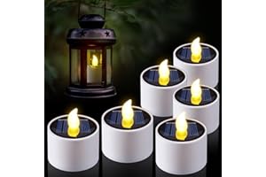 PChero 6pcs Candele LED Solari Ricaricabili Sfarfallio Tealight Impermeabile, Perfetto per Patio, Giardino, Matrimonio, Festa, Decorazioni Natalizie