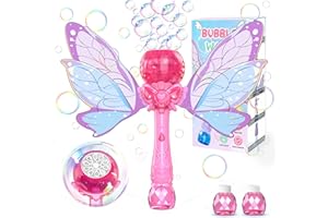Bombble Farfalla Bacchetta per Bolle, Portatile Macchina Automatica per Bolle di Sapone per Bambini, 10 Fori macchina Bolla con 10000+ Bolla/Luci/2 Soluzioni per Festa All'aperto Matrimonio-Rosa