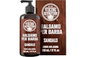 Viking Revolution Balsamo Barba con Oli di Argan e Jojoba (500 ml Balsamo) - Ammorbidisce e Rinforz Profumo di Sandalo - Balsamo Barba con Olio Barba Beard