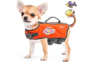 Sheripet Dog Life Jacket, Good Visibility Dog Life Vest for Swimming with Reflective Stripes and Rescue Handle, Dog Flotation Vest Suit for Small Medium and Large Dogs (Orange, S)